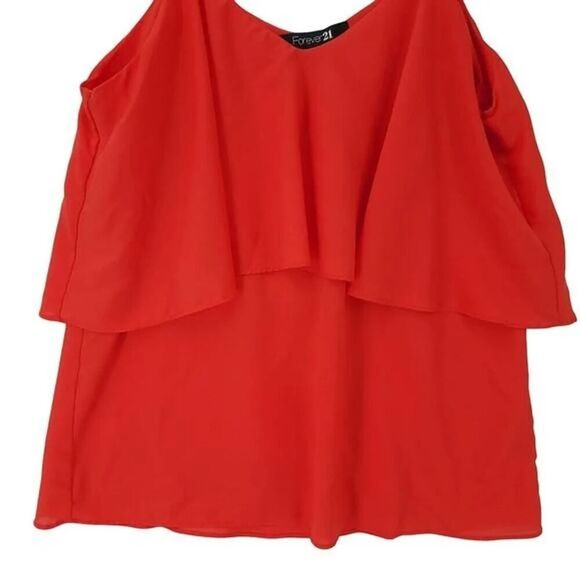 Forever 21 Coral Mixed Fabric Sleeveless Tiered Tank Top MED - Picture 4 of 9